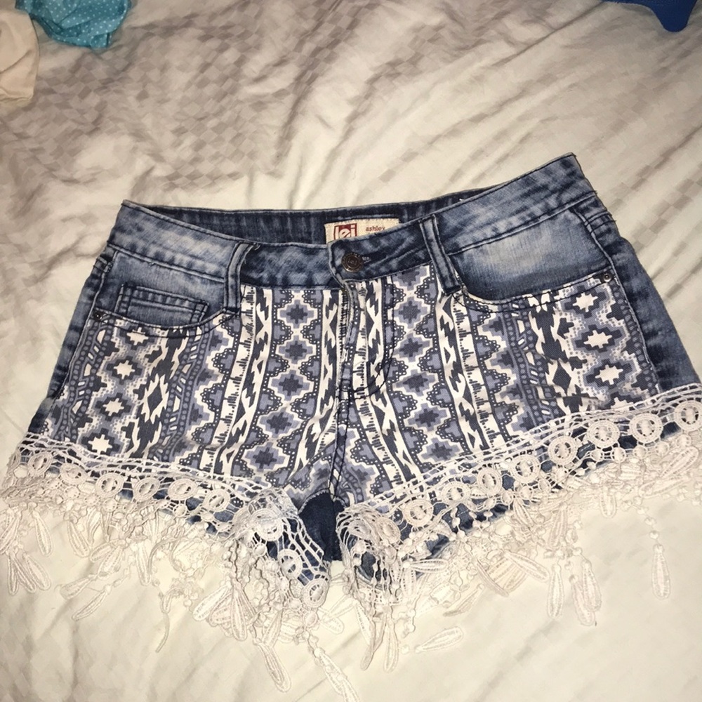 Aztec Printed Shorts with Crochet Add-On’s